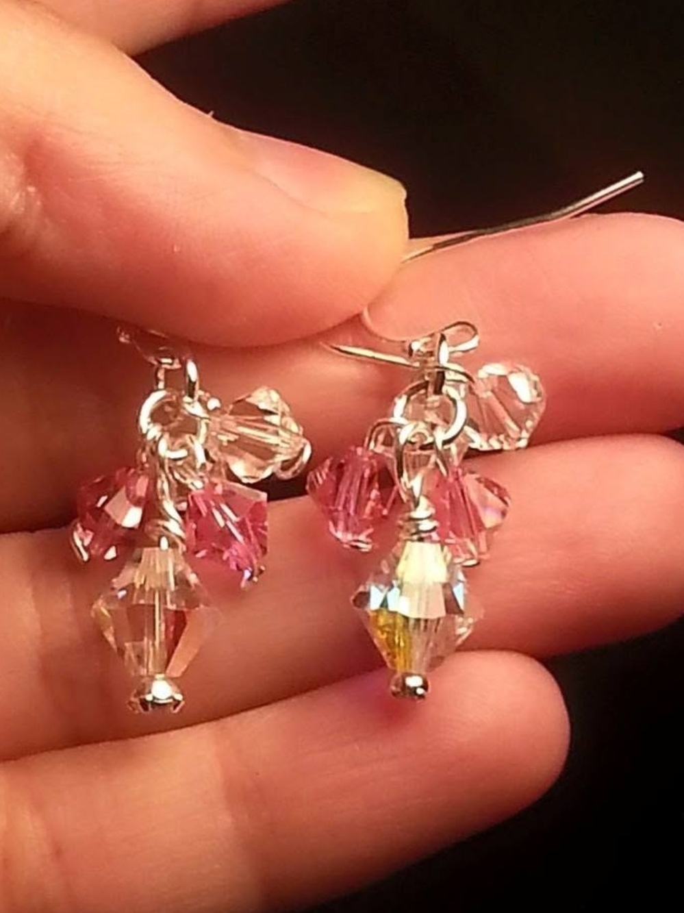 Handcrafted Pink Crystal Cluster Drop Earrings - Unbranded